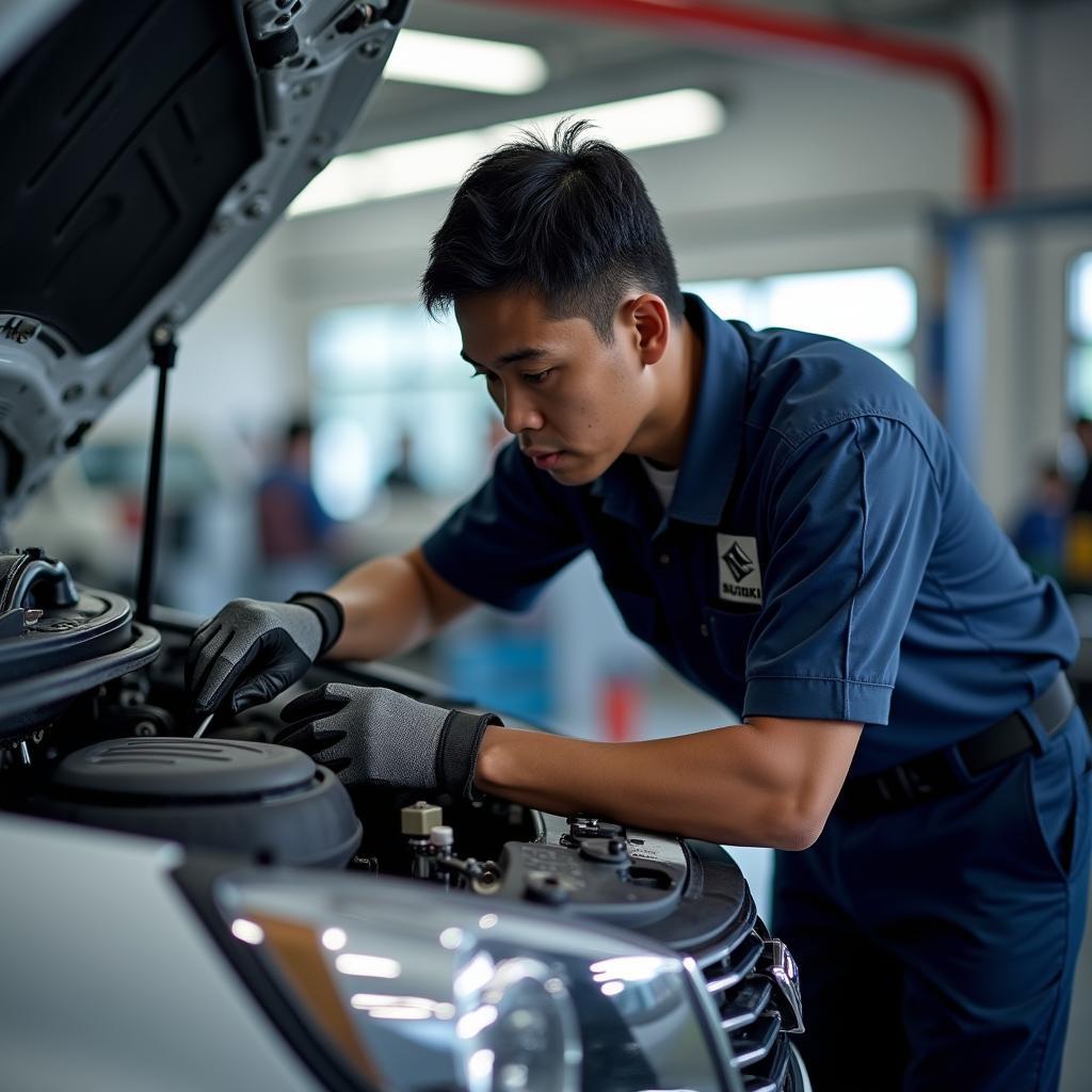 Maruti Suzuki Trained Technician Servicing a Car