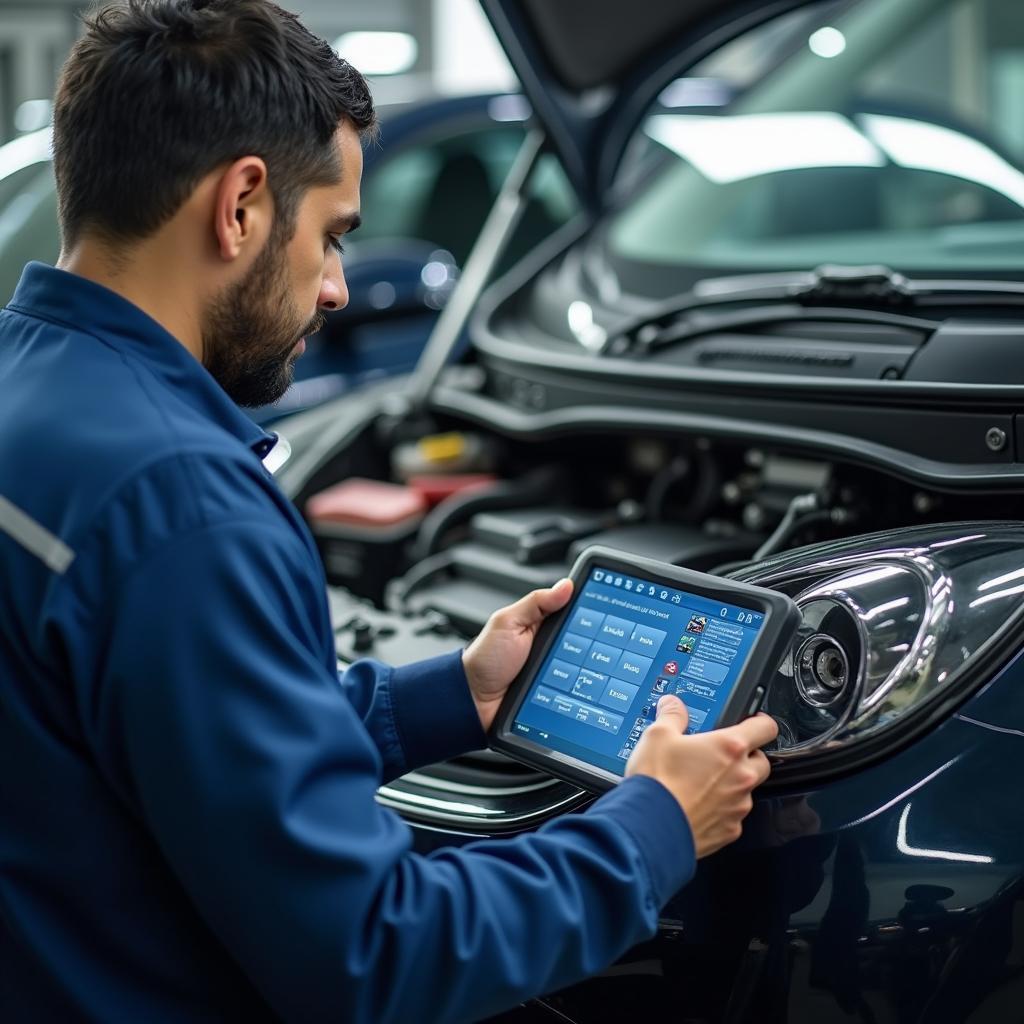 Skilled Technician Performing Car Diagnostics