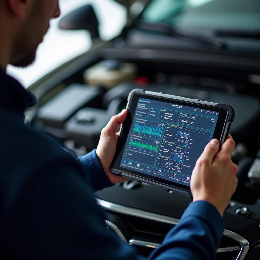 Technician Using Digital Diagnostic Tool