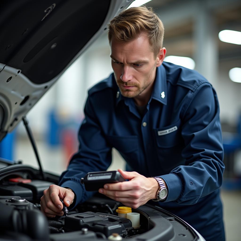 Certified Mechanic Inspecting Car Engine