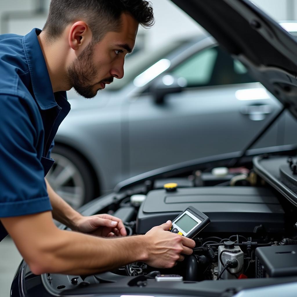 Mechanic Checking Car Engine During a Service Appointment