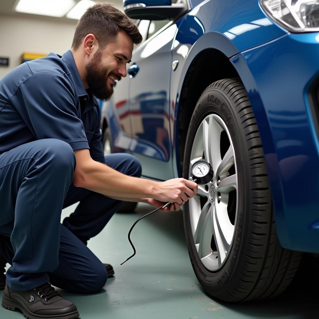 Mechanic Checking Tire Pressure