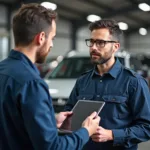 Mechanic Explaining Car Issue to Customer