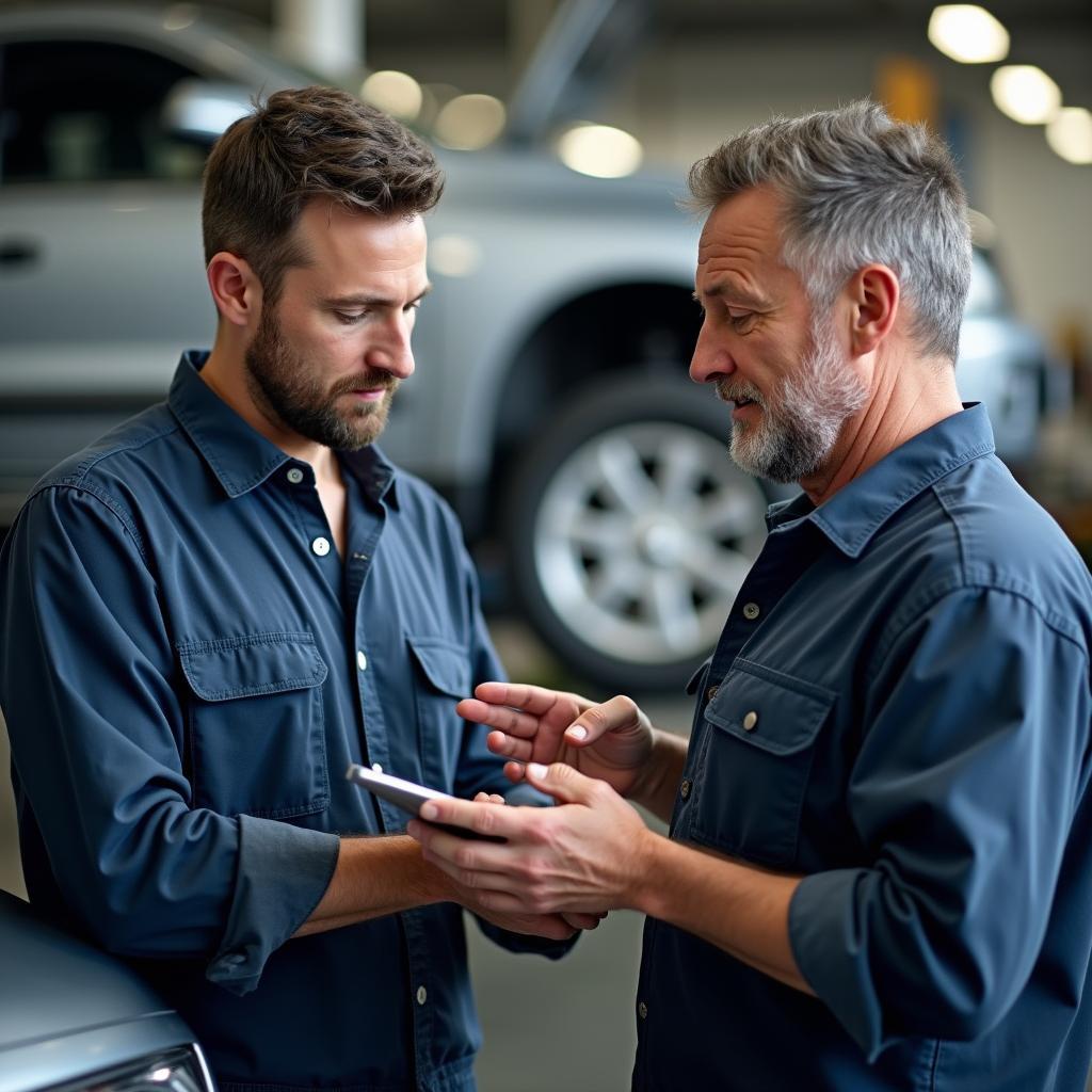 Mechanic Explaining Car Issue to Customer