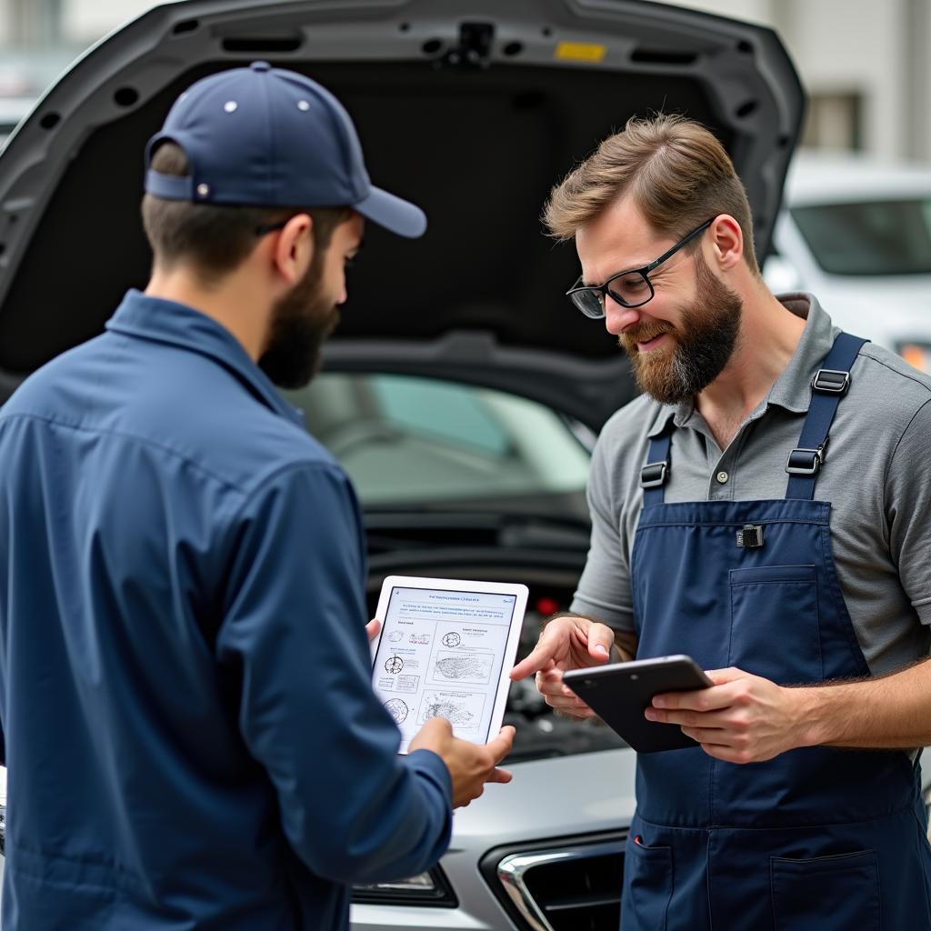 Mechanic Explaining Car Issue to Customer