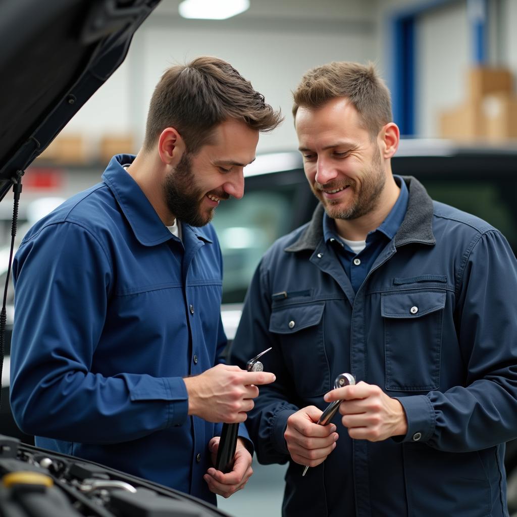 Mechanic Explaining Car Issue to Customer