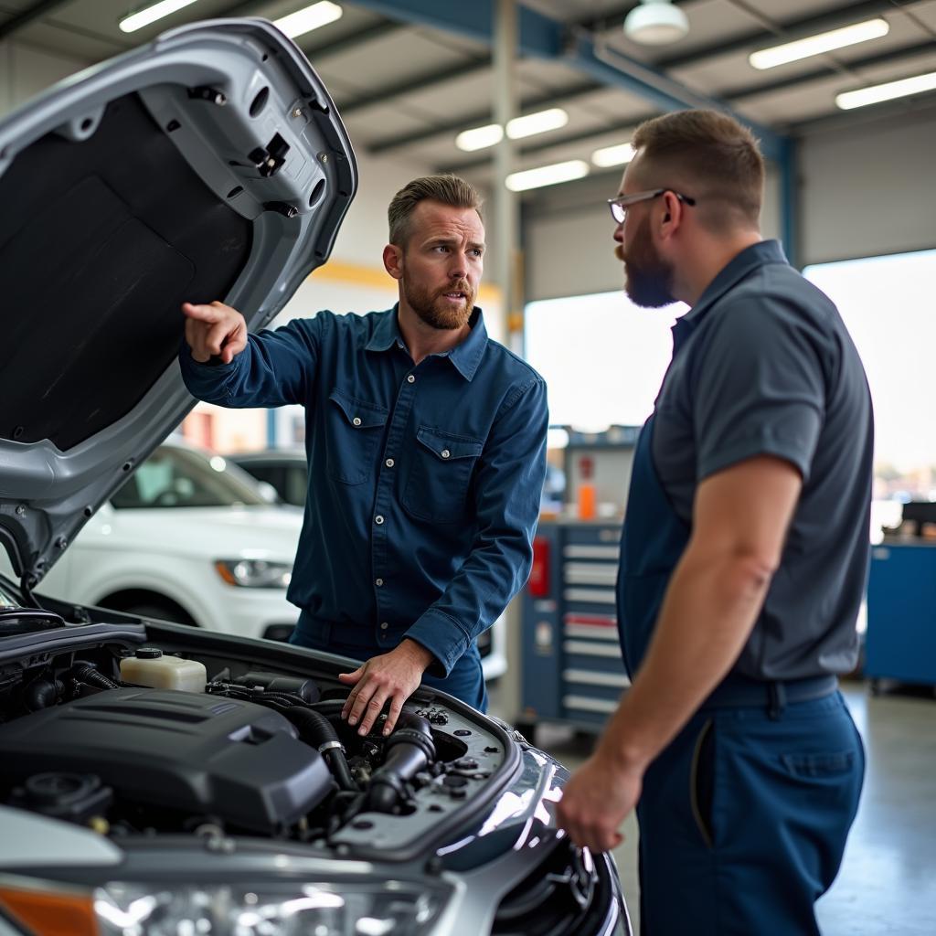 Mechanic Explaining Car Repair to Customer