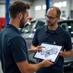 Mechanic Explaining Honda City Repair to Customer