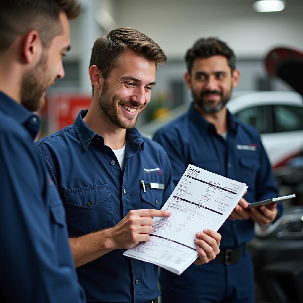 Mechanic Explaining Car Service Invoice