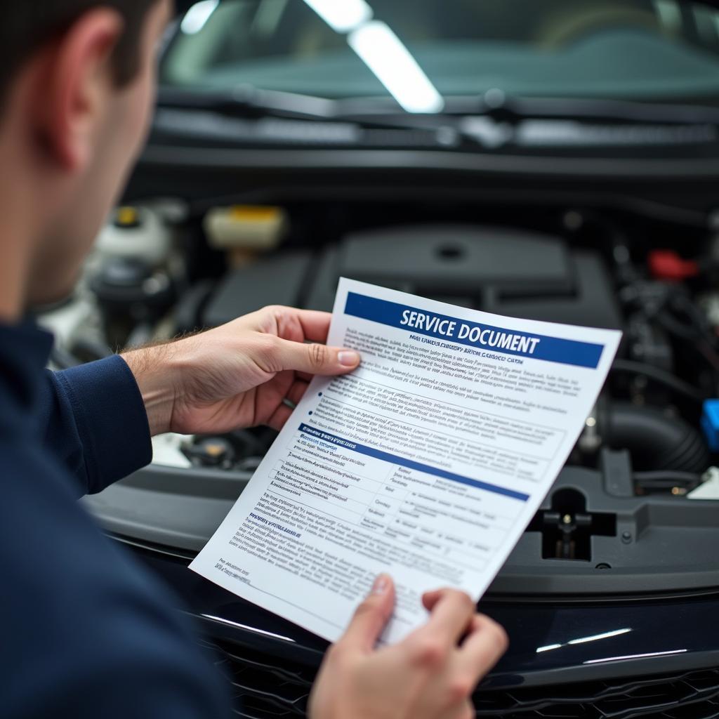 Mechanic Explaining Service Document to Customer