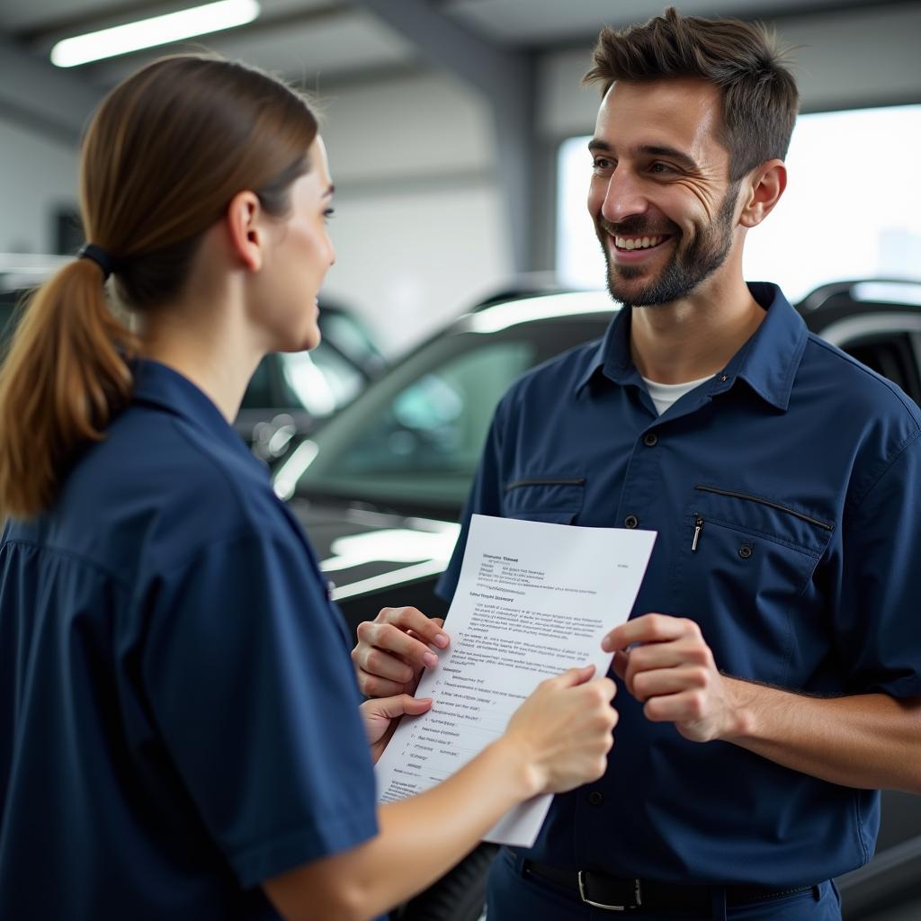 Mechanic Explaining Service Report