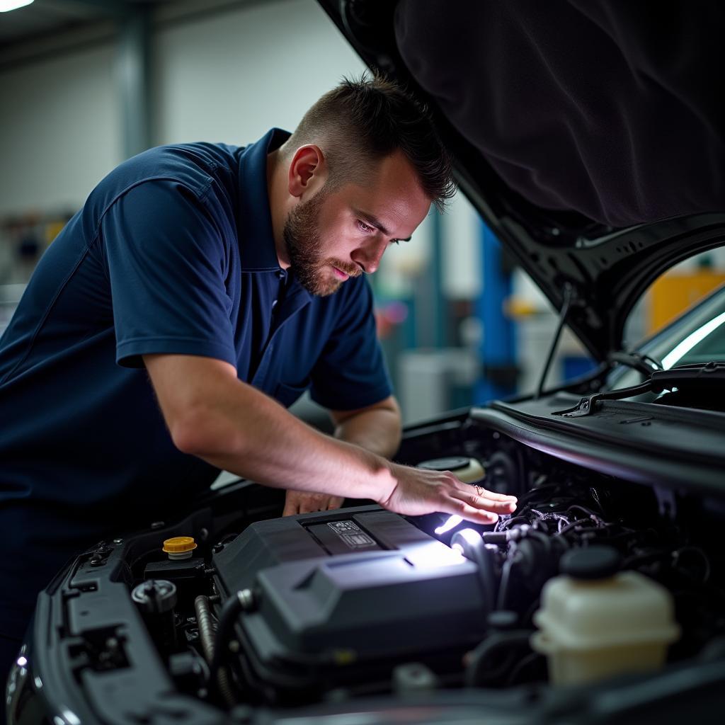 Mechanic Inspecting Car