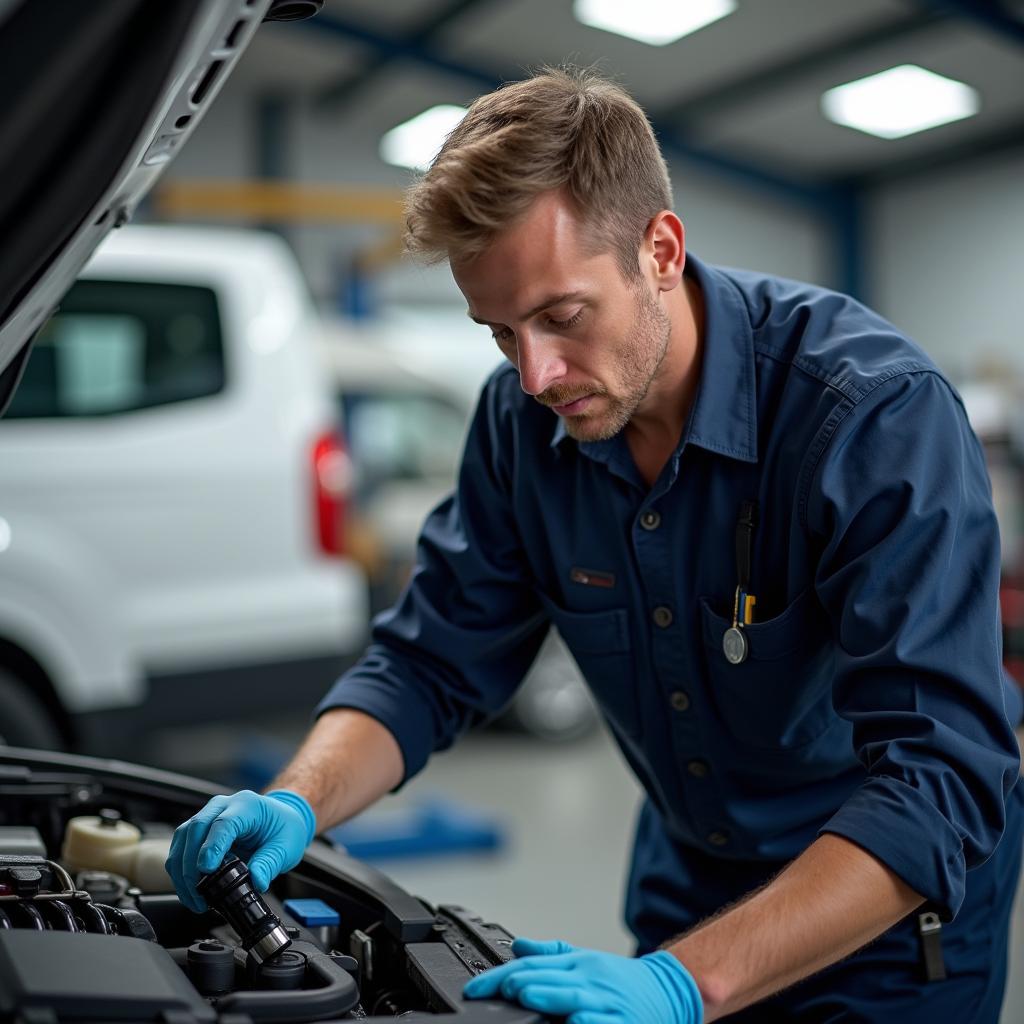 Mechanic Inspecting Car