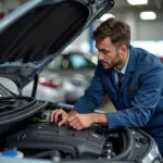 Mechanic inspecting a car engine