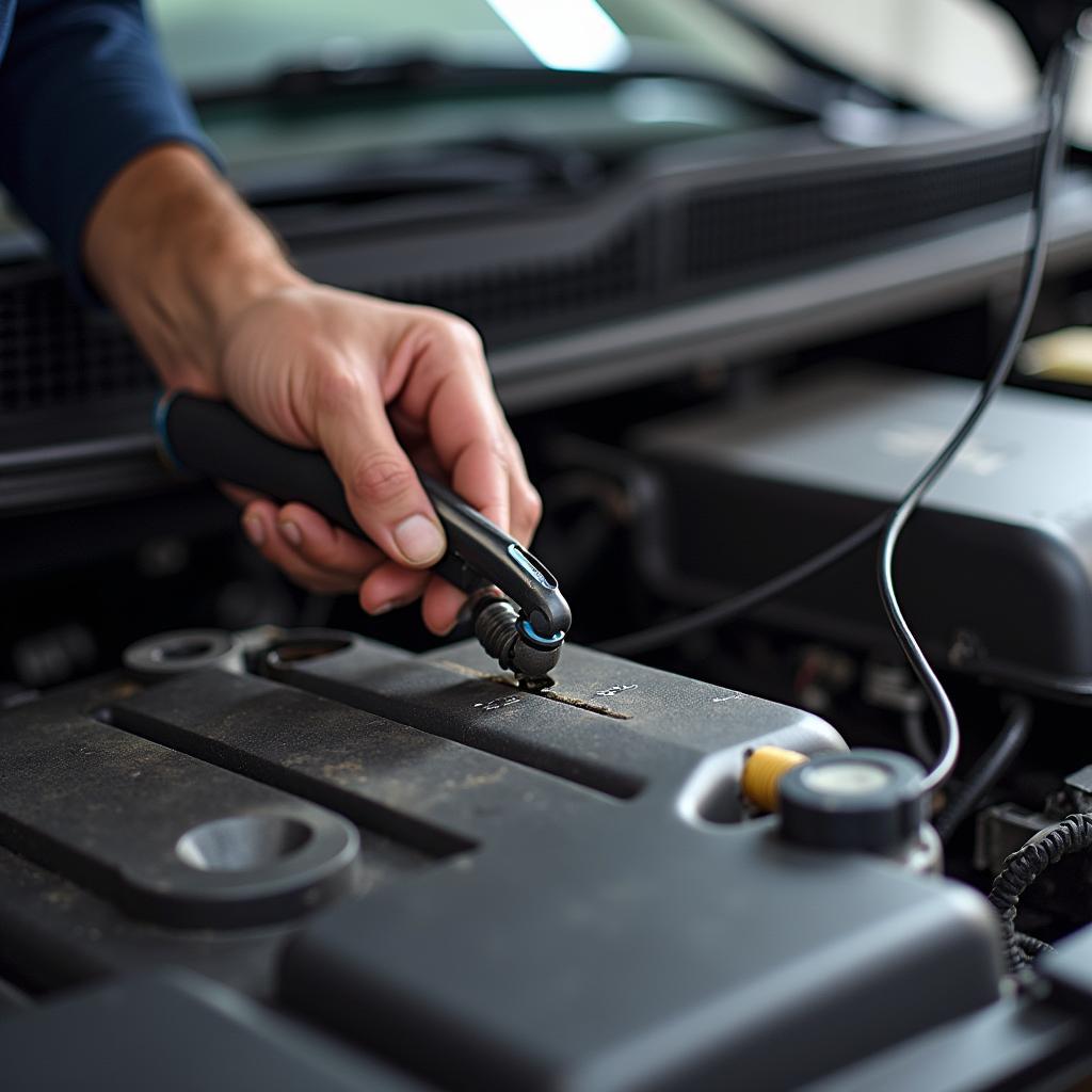 Mechanic Inspecting Car AC System