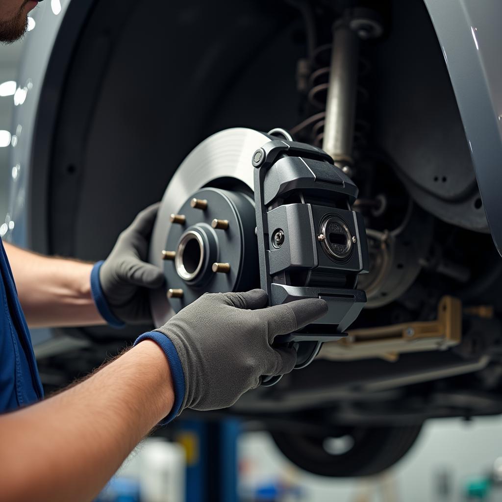 Mechanic Inspecting Car Brakes