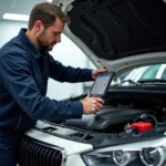 Mechanic Inspecting Car Engine