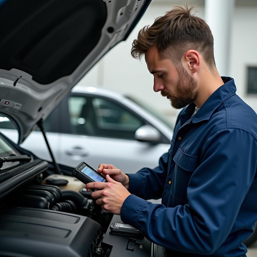 Mechanic Inspecting Car Engine