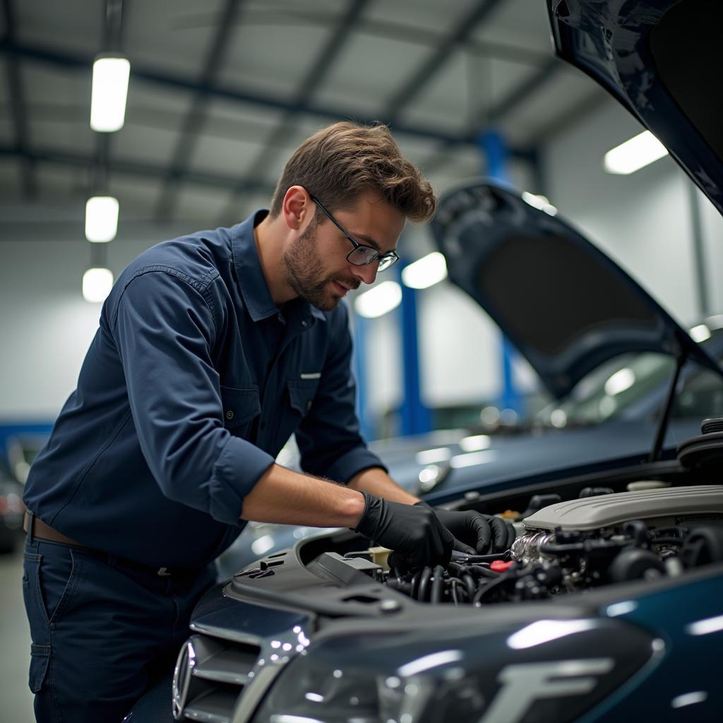 Mechanic Inspecting Car Engine