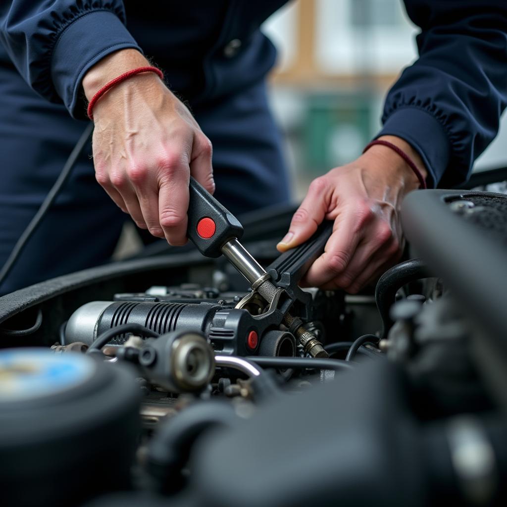 Mechanic inspecting a car engine in Hertfordshire