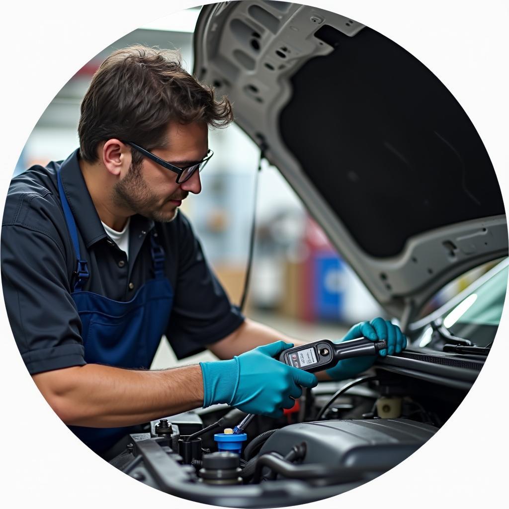 Mechanic Inspecting Coolant Level in a Car