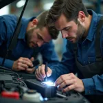 Experienced Mechanic Inspecting Car Engine