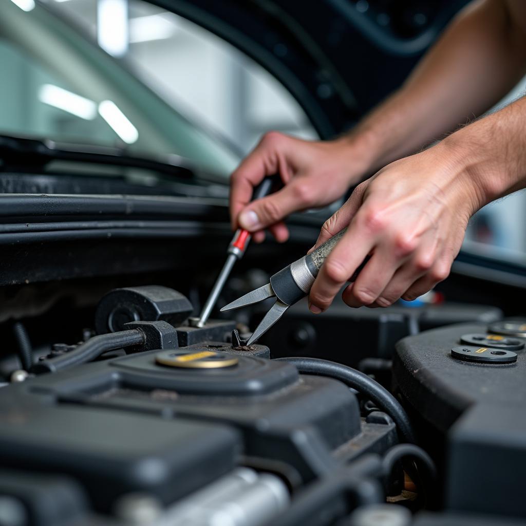 Mechanic Inspecting Engine