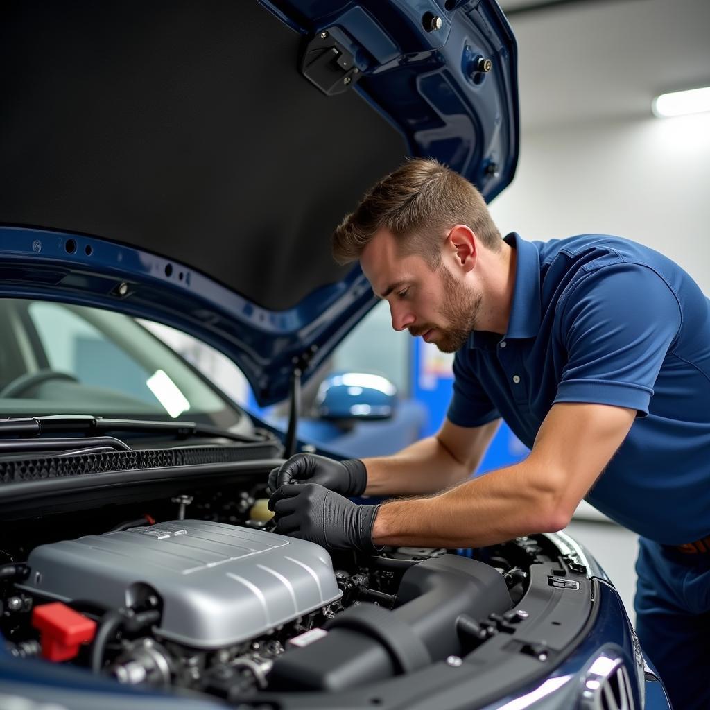 Mechanic Inspecting Honda Engine