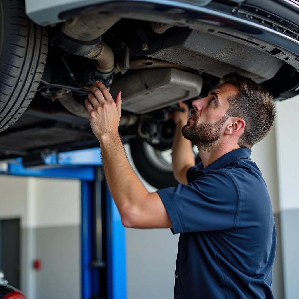 Mechanic Inspecting Honda Undercarriage