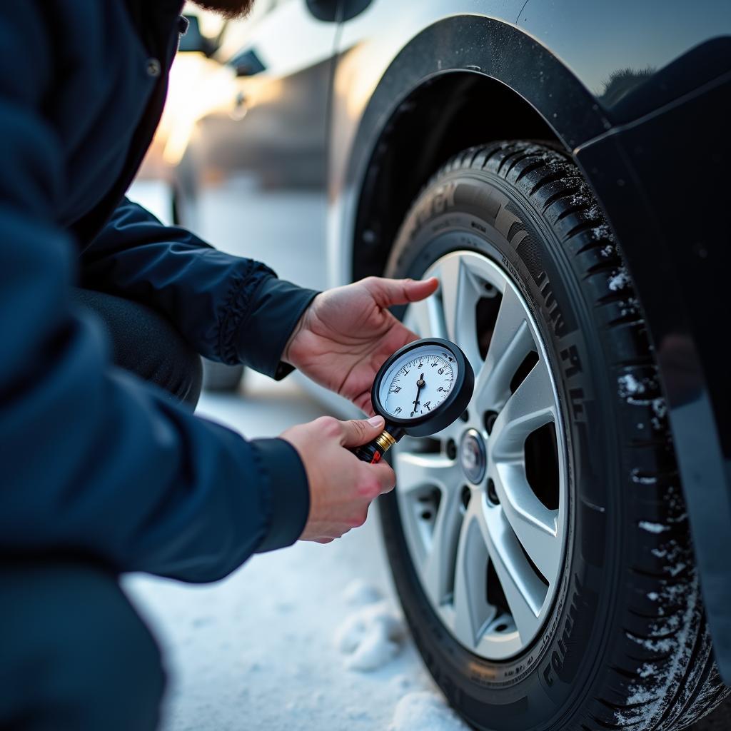 Mechanic Checking Tire Pressure