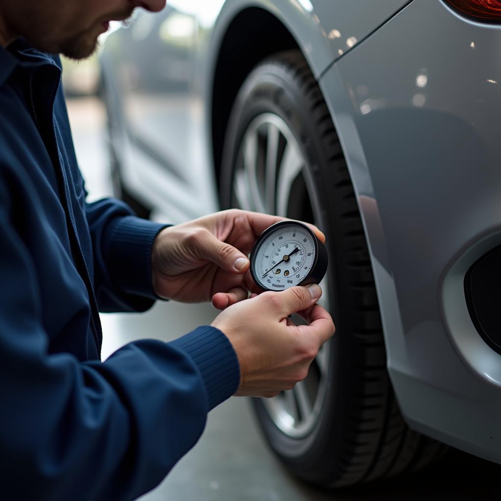 Mechanic Inspecting Tires