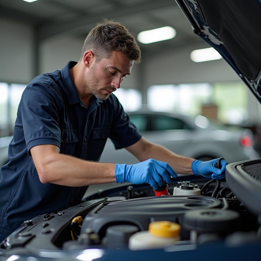 Mechanic Performing a Routine Car Service