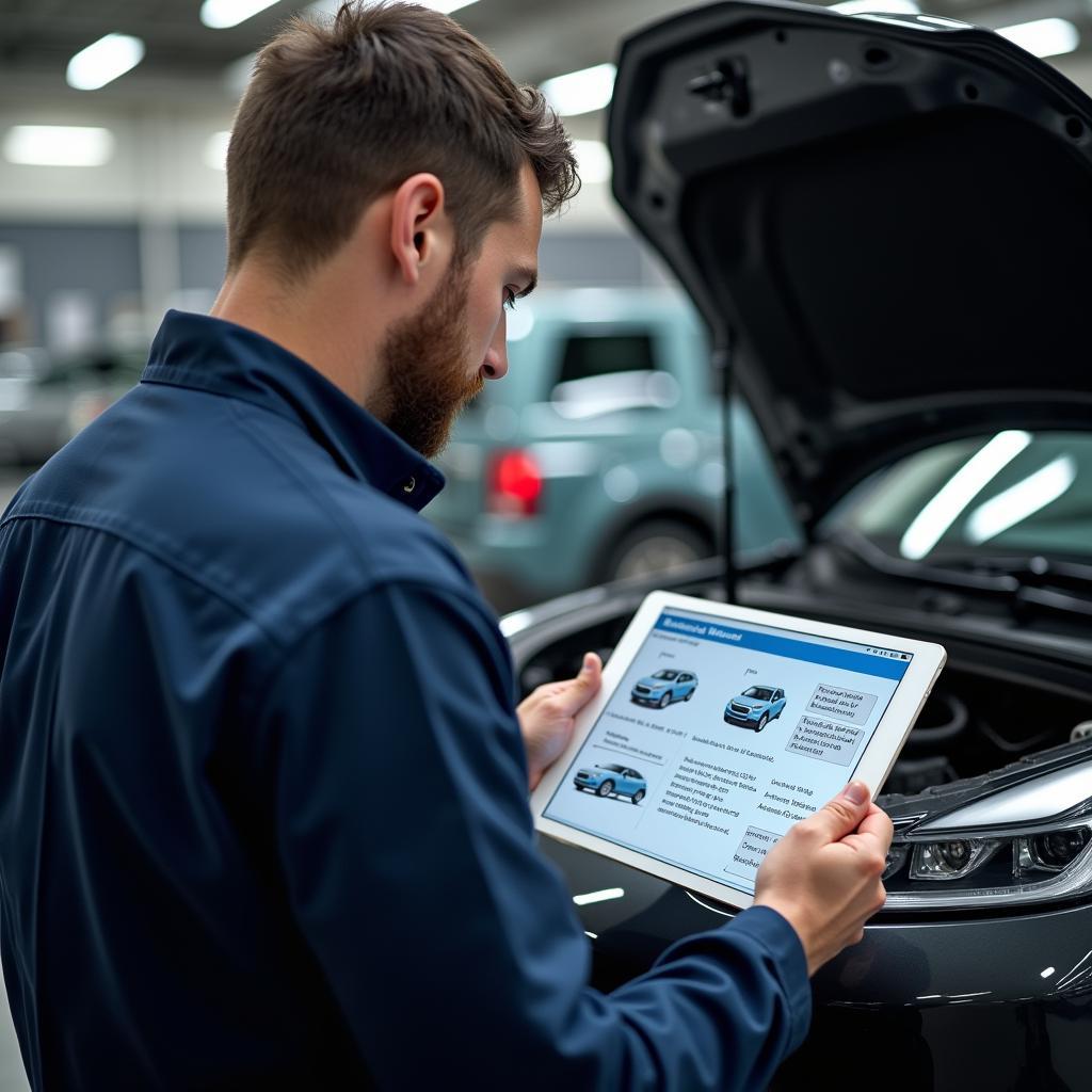 Mechanic Using Digital EV Service Manual