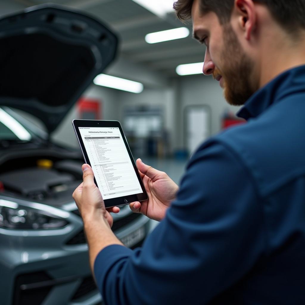 Mechanic Using Digital Tablet During Inspection