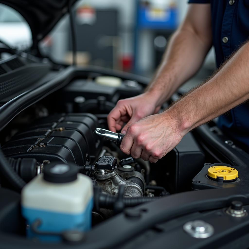 Mechanic Working on Car Engine