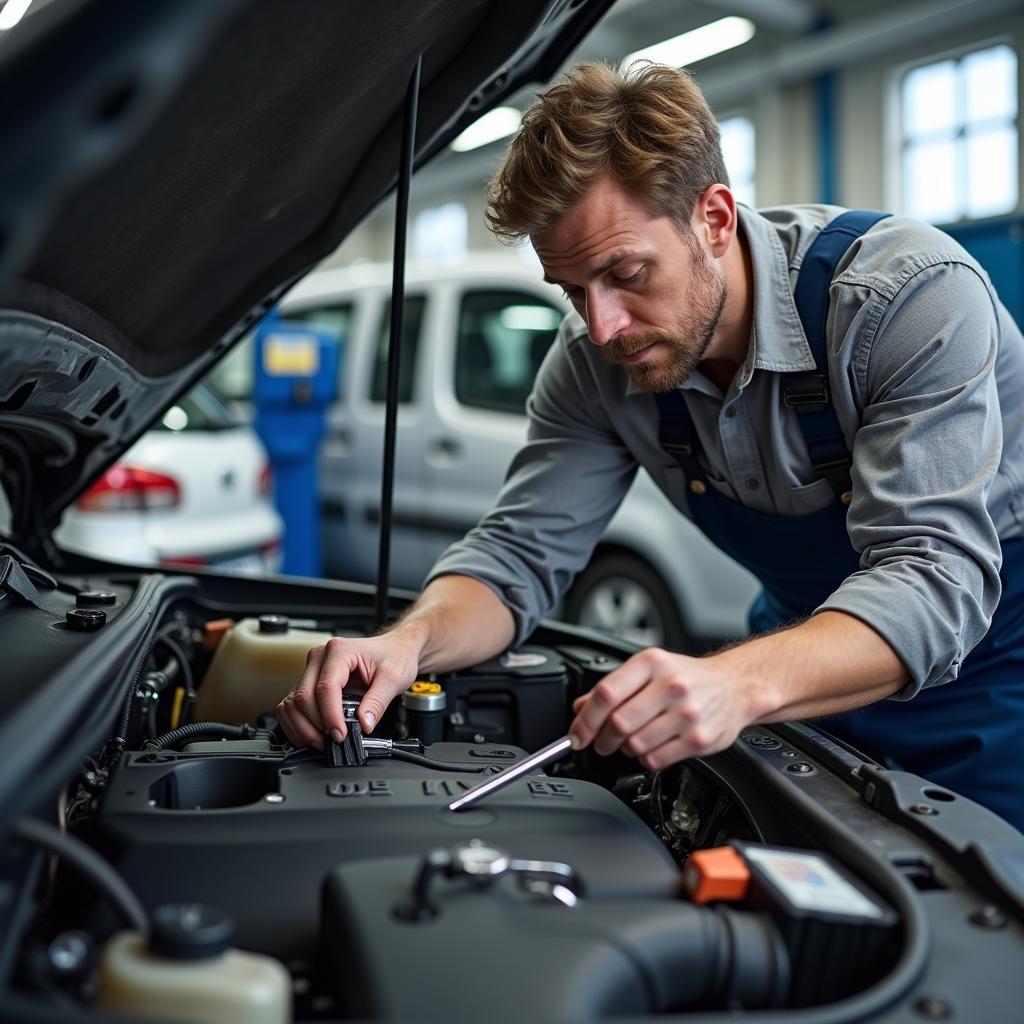 Mechanic Working on Car Engine Repair Delay