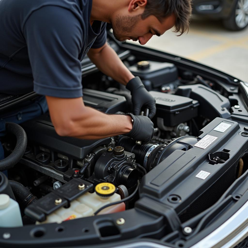 Mechanic Working on Car Engine in Tadepalligudem