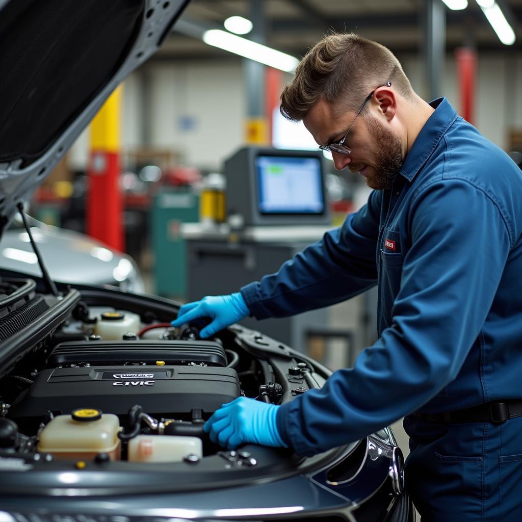 Mechanic Working on Honda Civic Engine