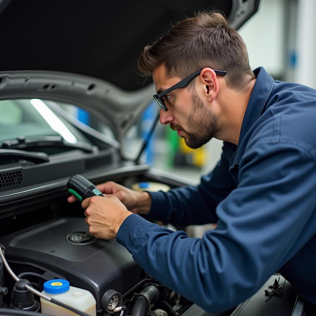 Mechanic working on Skoda engine