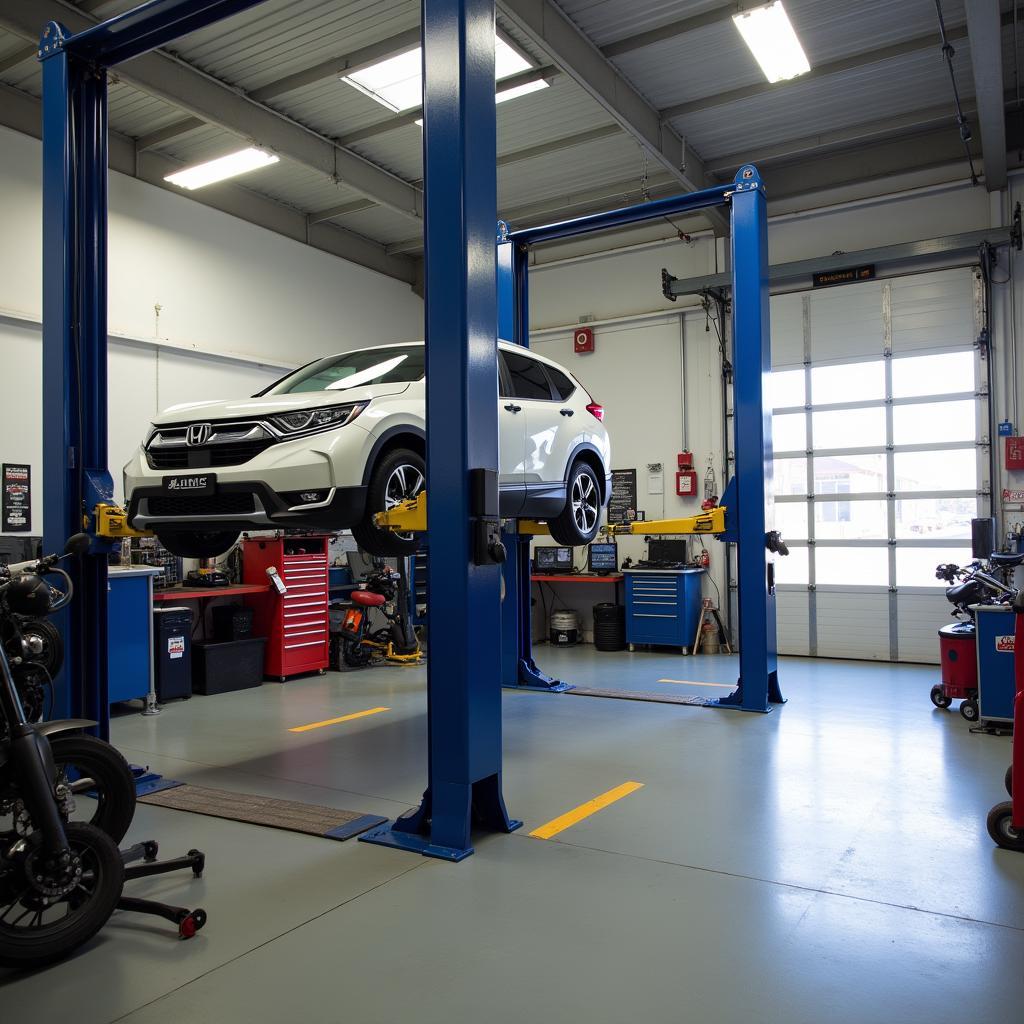 Melbourne Honda repair shop with a car on a lift