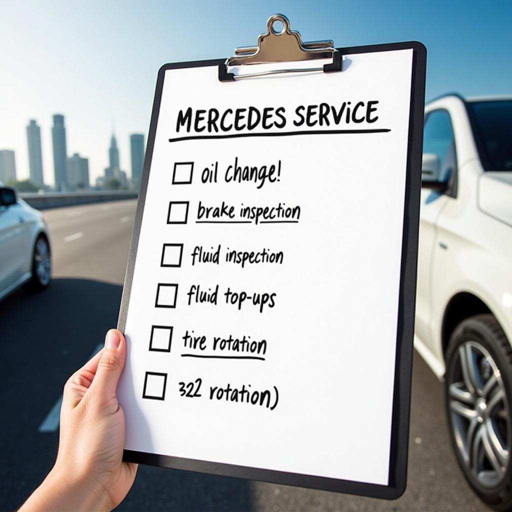 A checklist highlighting key services offered by Mercedes car service centers on the Gold Coast