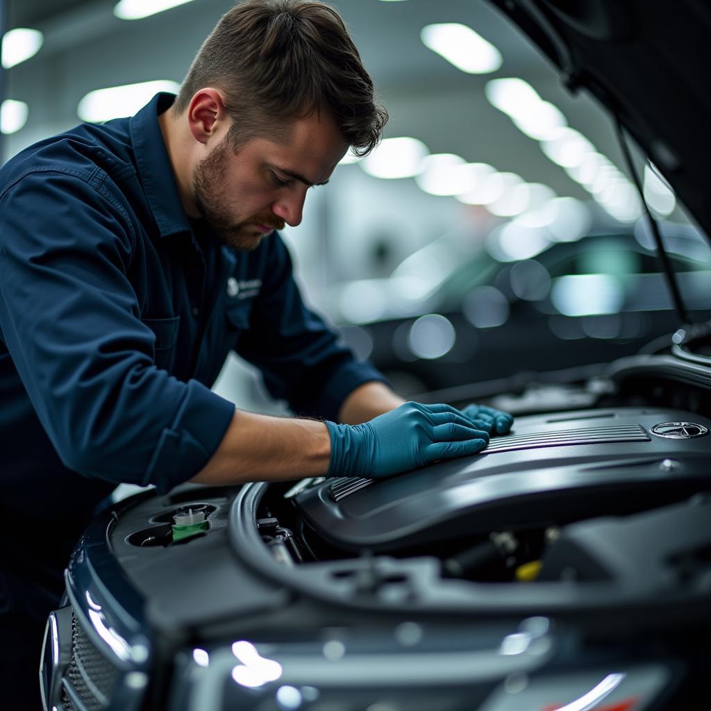 Skilled Mercedes-Benz Service Technician at Work