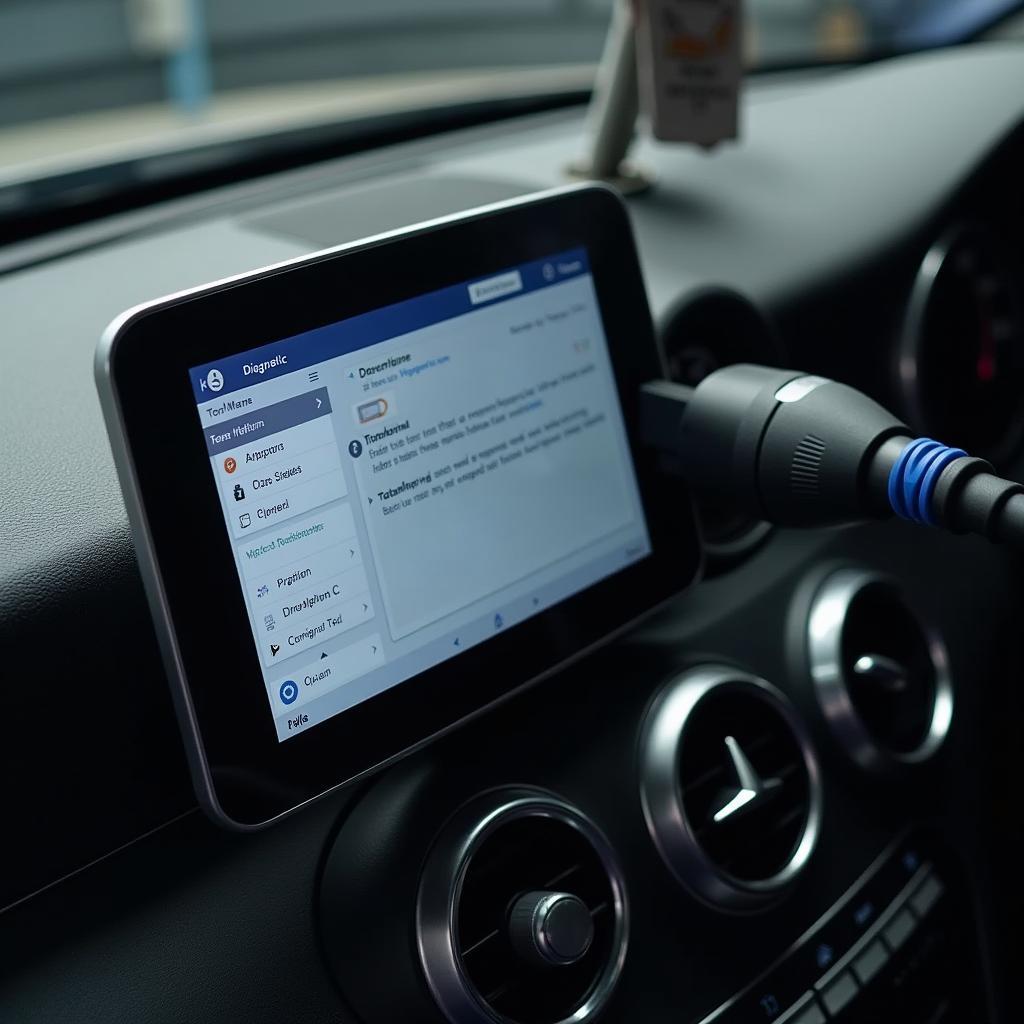 Advanced diagnostic equipment in use at a Mercedes service center in Cheadle