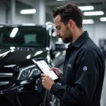 Mercedes Mechanic Performing Vehicle Inspection