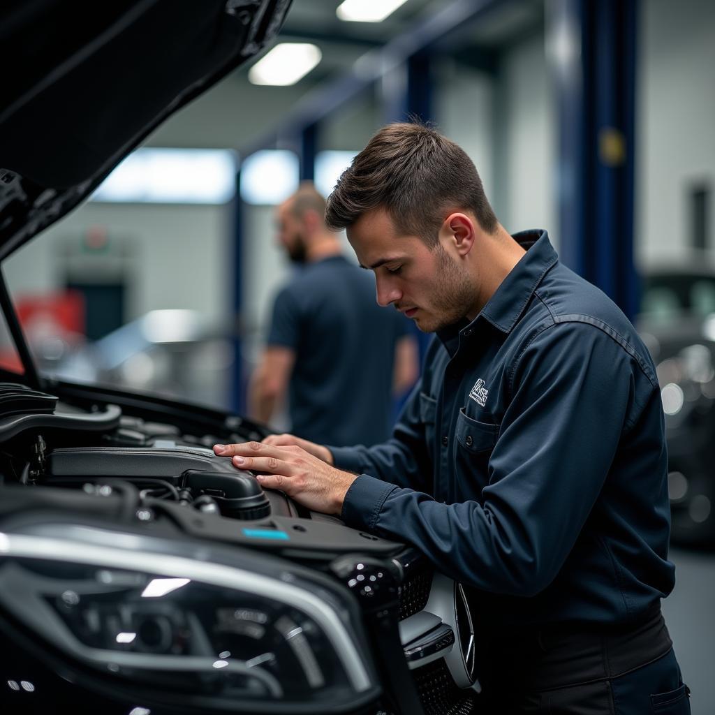 Experienced Mercedes Mechanic in Perth Performing a Thorough Vehicle Inspection