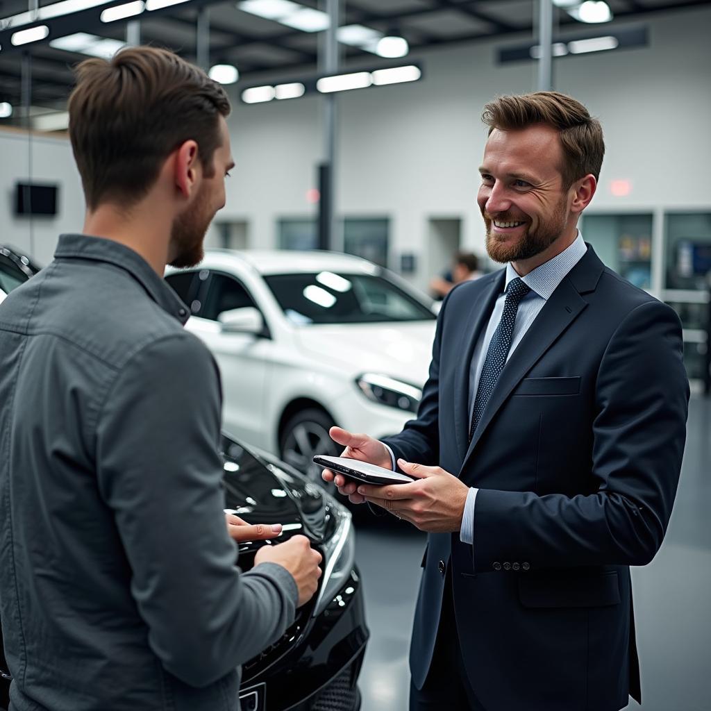 Consulting with a Mercedes-Benz Service Advisor