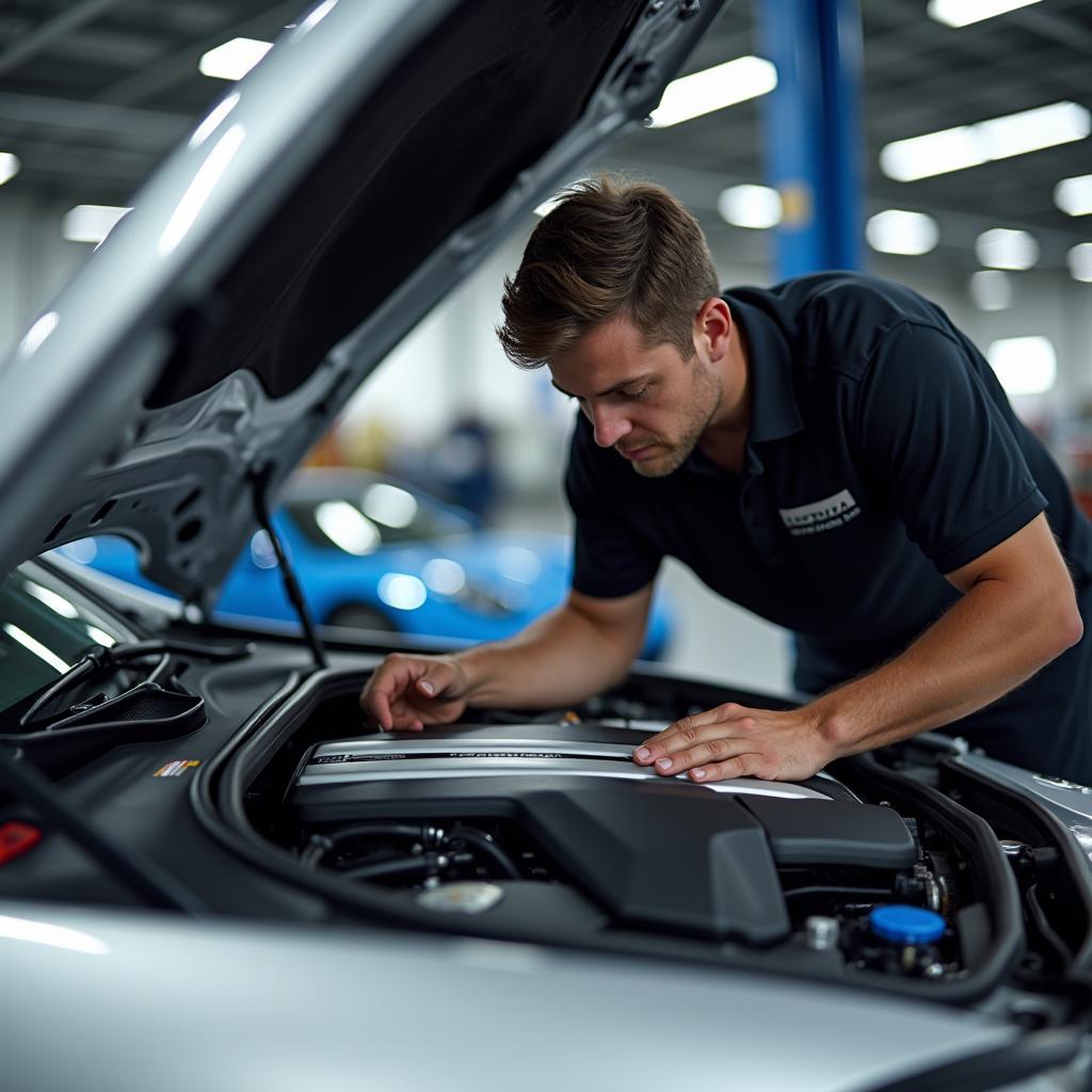 Mercedes-Benz technician inspecting a car in Cheadle