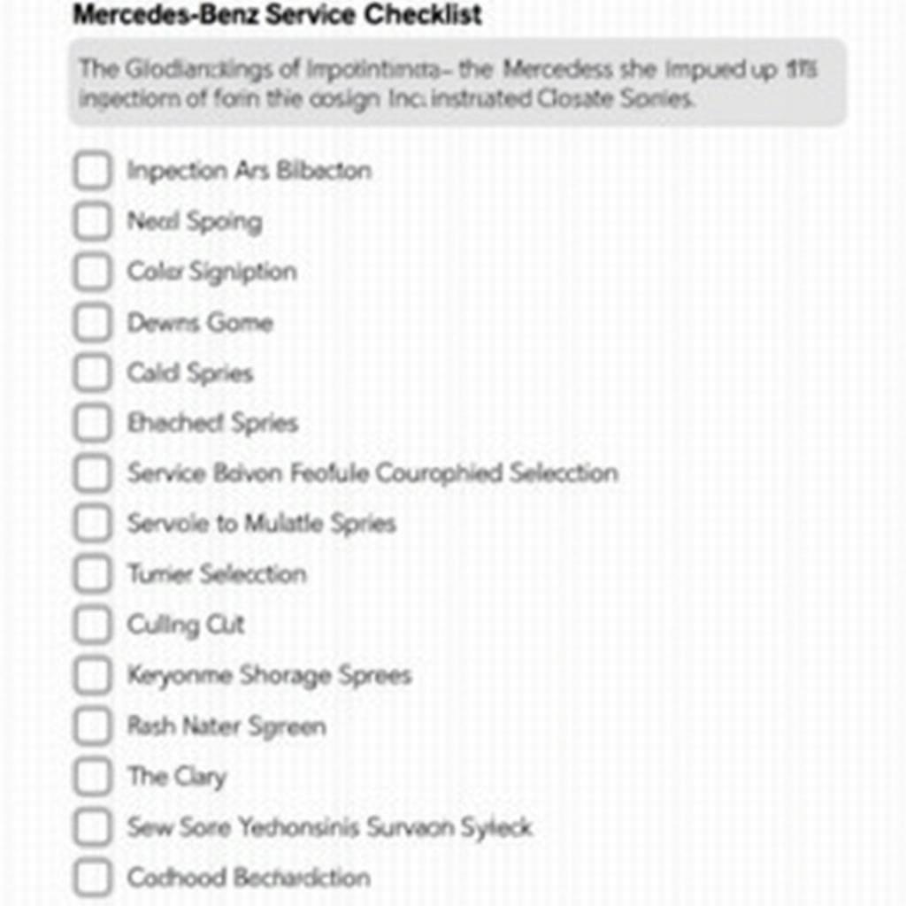 Mercedes-Benz Service Checklist