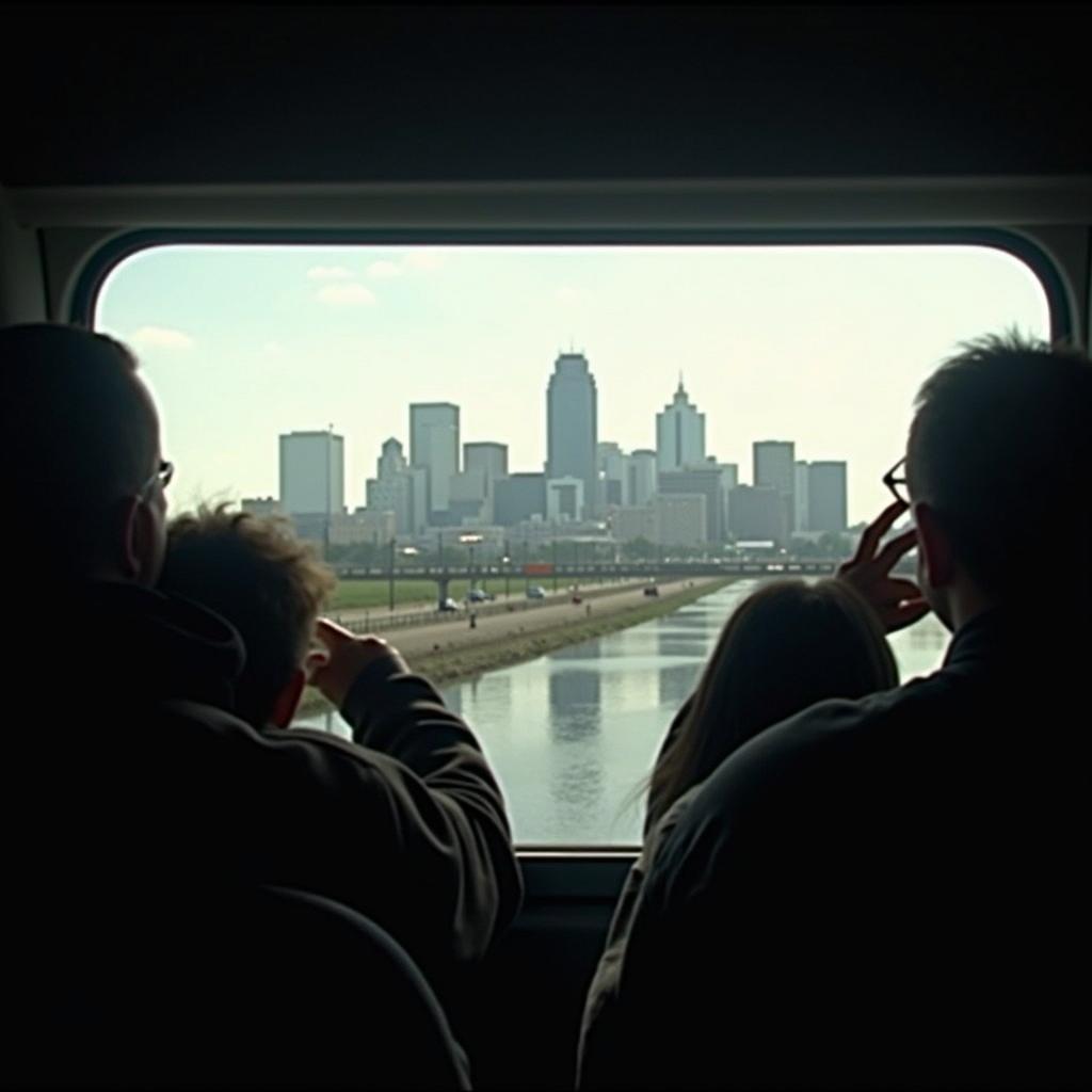 Passengers enjoying the view of Minneapolis from a car