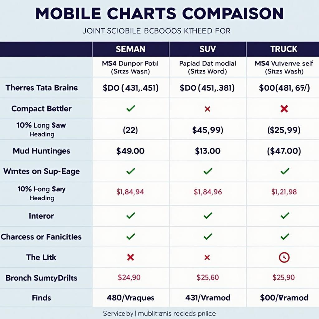 Mobile car detailing service price comparison chart